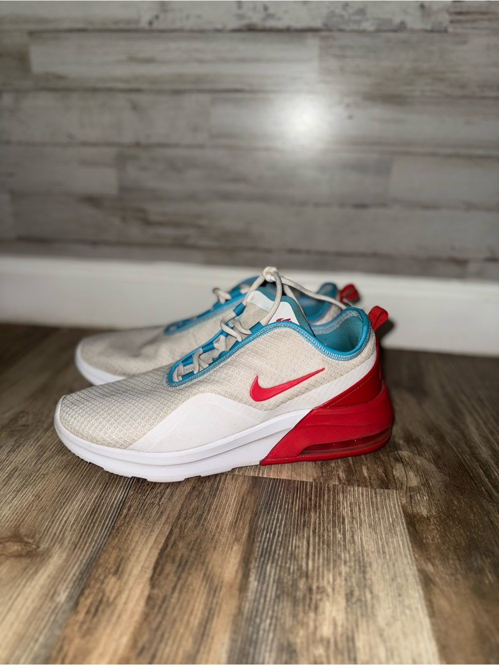 Nike White and Red Air Max-Style Athletic Shoes
